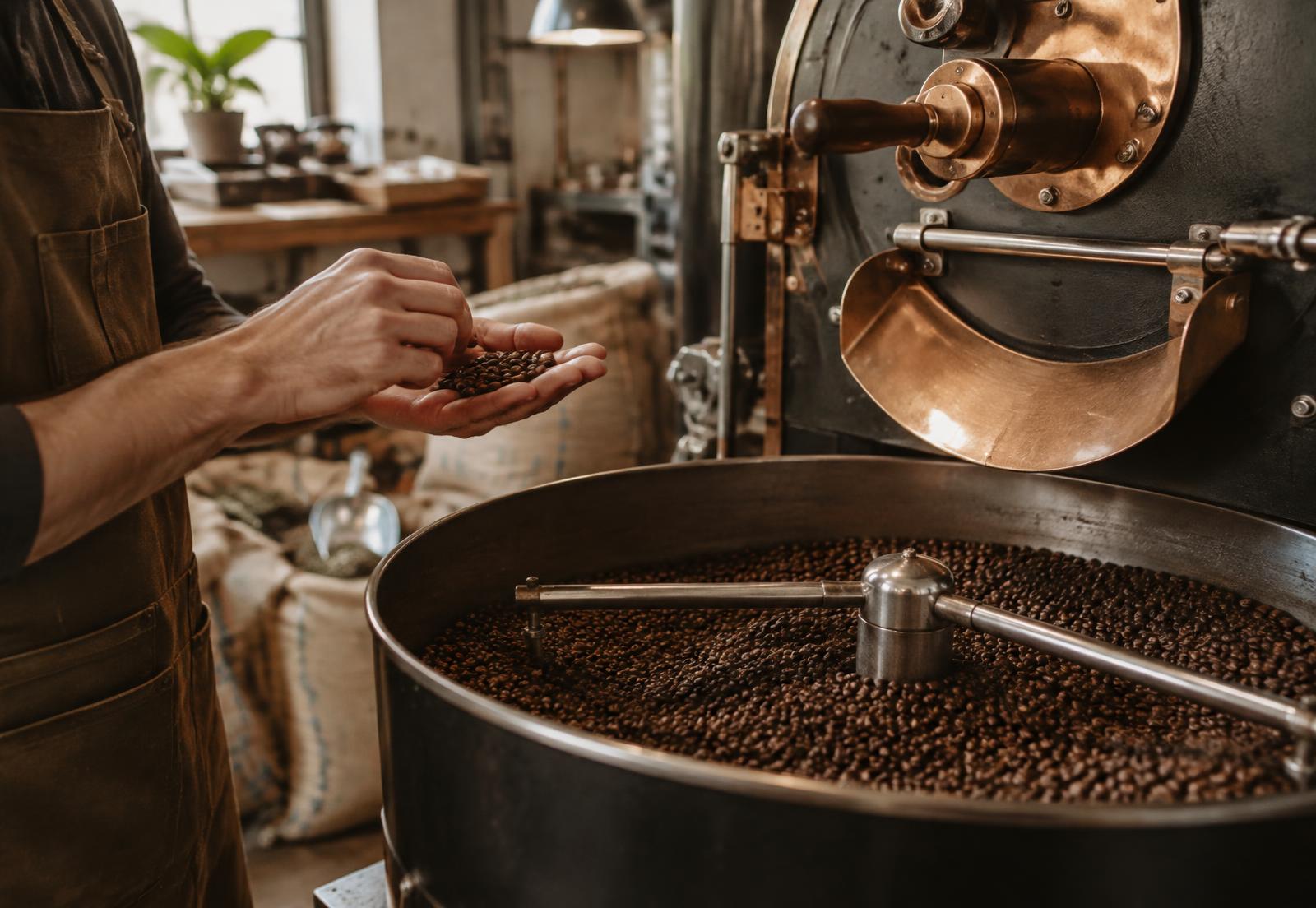 Coffee roasting equipment with freshly roasted beans